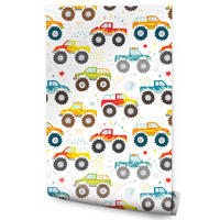 VLIESTAPETE Monstertrucks – Bunt, Weiß – 50x1000 cm - Multicolor/Weiß, Papier (50/1000cm) - Muralo