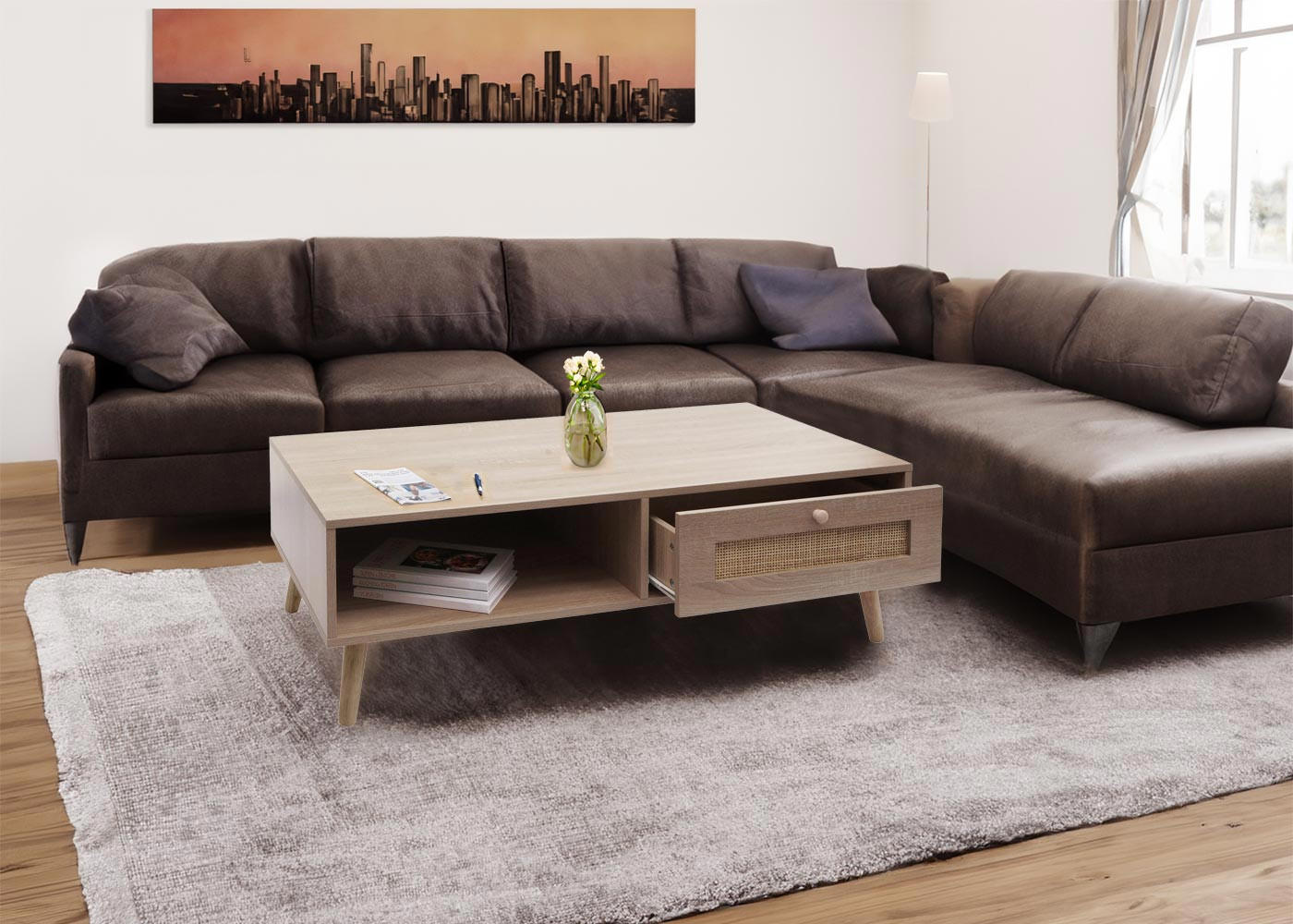 COUCHTISCH rechteckig Eiche Dekor - Eichefarben, Holz (59/110/37cm) - MCW
