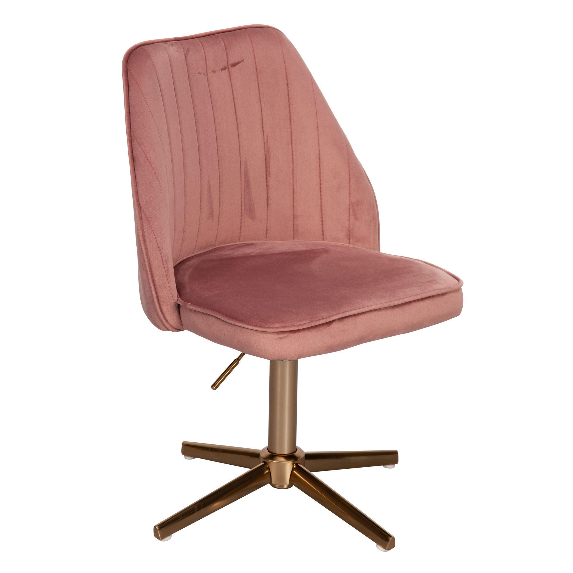 DREHSTUHL Samt mit Höhenverstellung, Eisenfuß und 360° Drehfunktion TANARO, Rosa - Pink/Goldfarben, Textil/Metall (60/100/60cm) - KADIMA DESIGN