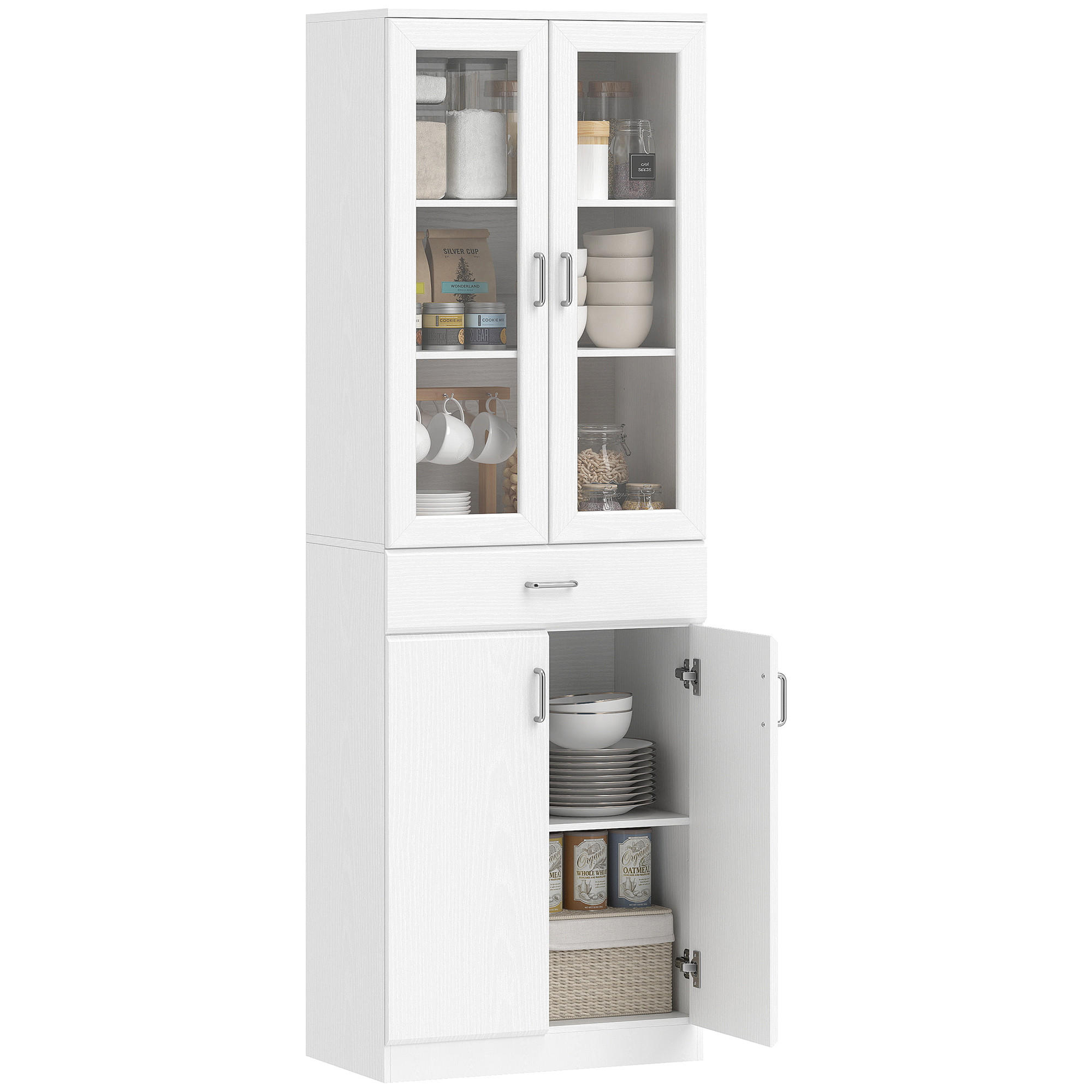 HIGHBOARD DE-11261 2 Glastüren & Schublade mit verstellbaren Böden Weiß - Weiß, Holzwerkstoff (35/180/60cm) - ComfortXL