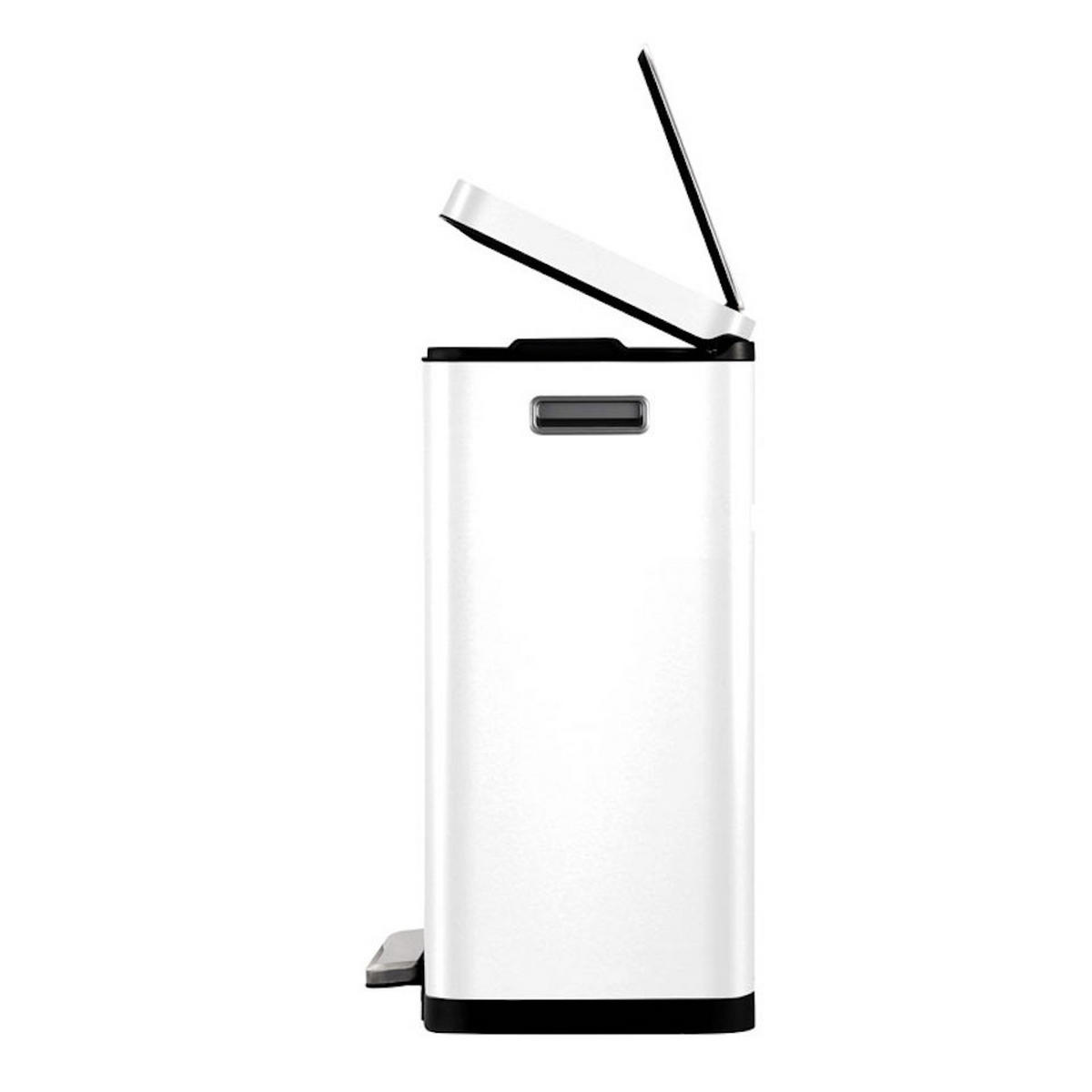 MÜLLEIMER Stilvoller Rechteckiger Mit Extra Breitem Pedal & Gedämpften Stay Open Deckel 65,2 x 43,3 x 33,4 cm 20 & 20 Liter Weiß - Weiß, Metall (43.3/65.2/33.4cm) - PROREGAL