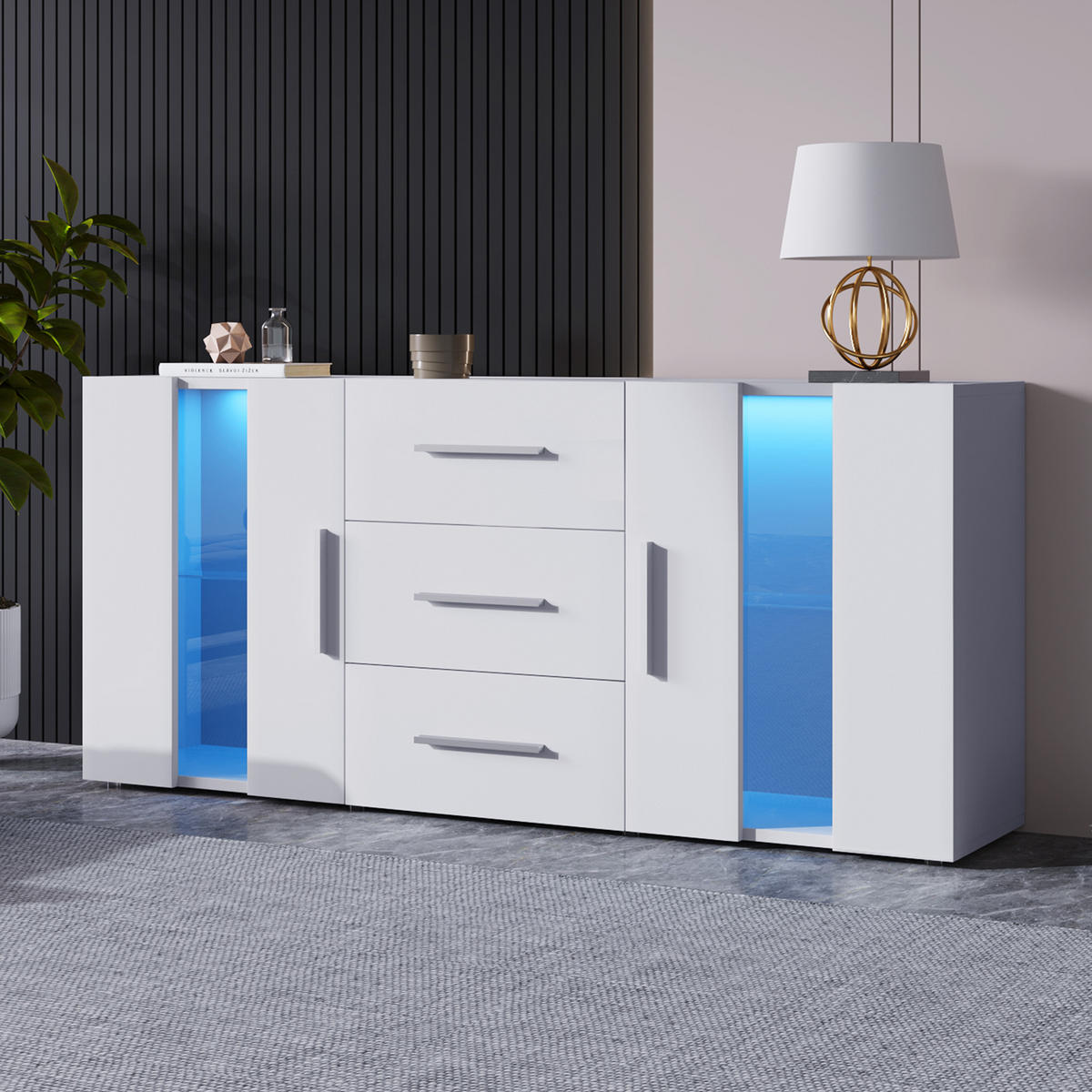 SIDEBOARD LED 140x35x70cm TV-Schrank Lowboard Stauraum - Weiß, Holzwerkstoff (35/70/140cm) - FLIEKS