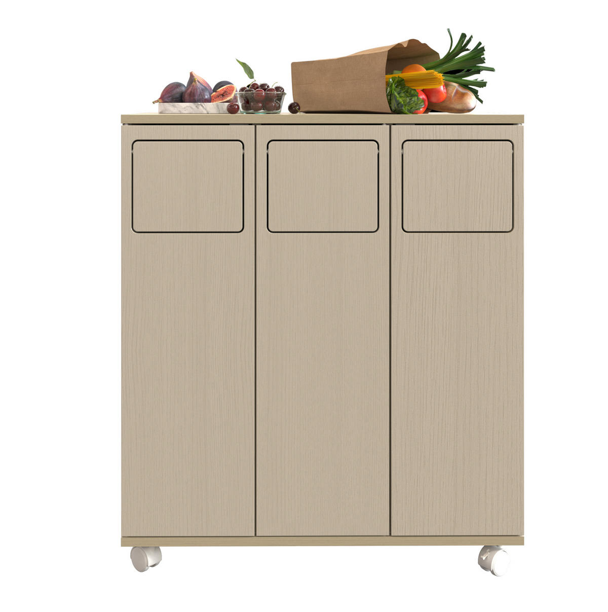 SKŘÍŇKA na třídění odpadu z MDF 69,3x35x80 cm bílá na kolečkách se 3 přihrádkami a dvířky 180° - bílá, kompozitní dřevo (70/80/35cm) - Modfu