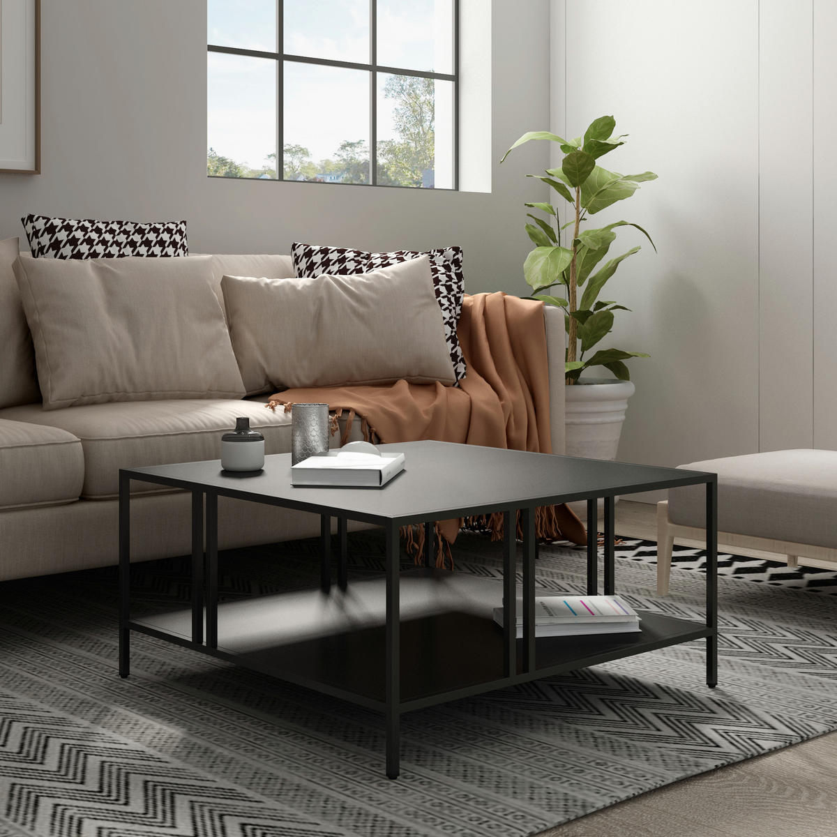 COUCHTISCH Kumlinge 40/80/80 cm - Schwarz, Metall (80/80/40cm) - [en.casa]