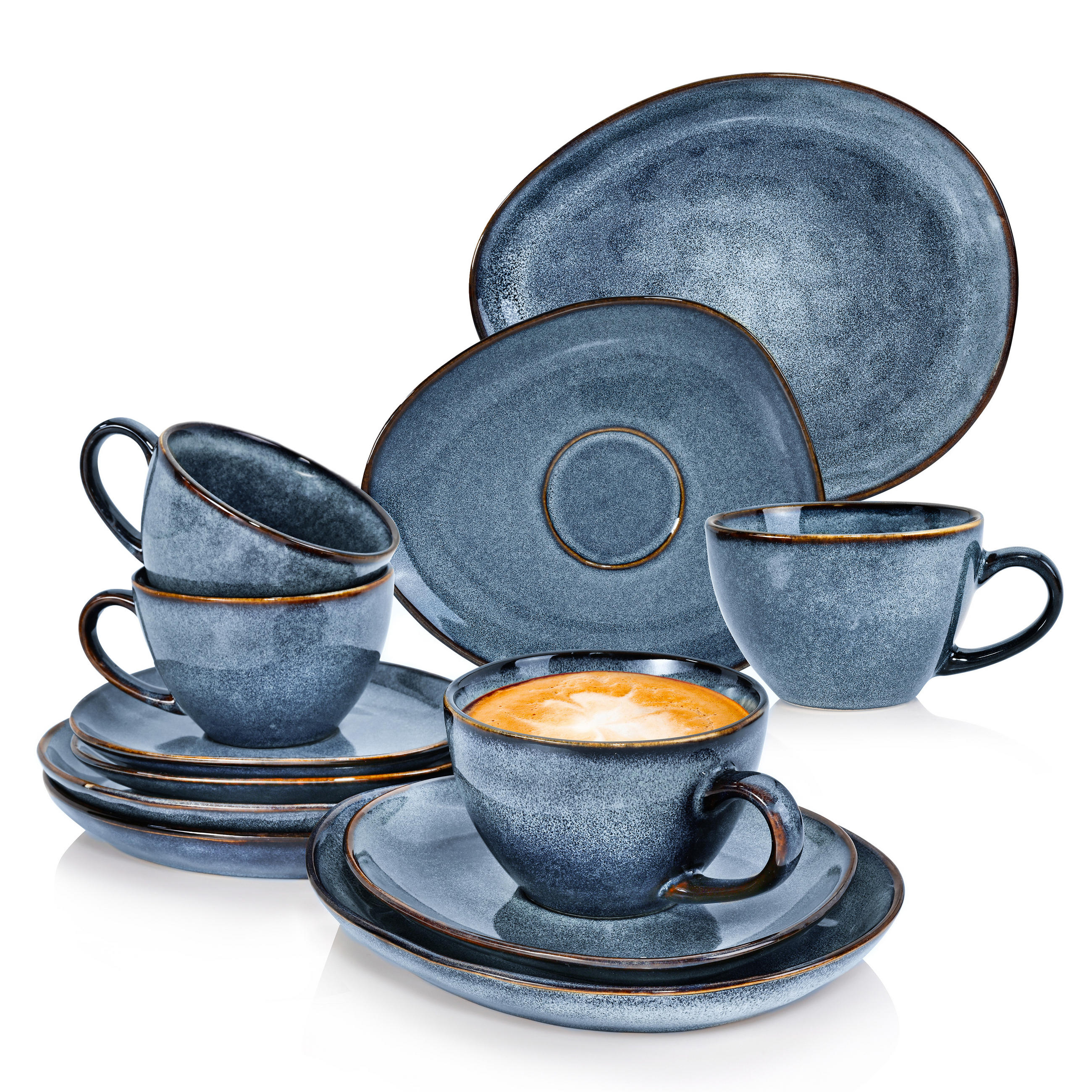 KAFFEESERVICE DARWIN für 4 Personen aus Steingut - Blau, Keramik (26/34/24.75cm) - Sänger