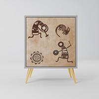 SIDEBOARD AFRICAN STYLE, Grau, 57,5x42x75,5 cm, Goldfarbene Metallfüße - Goldfarben/Multicolor, Holzwerkstoff/Metall (57.5/75.5/42cm) - SpaceRebels