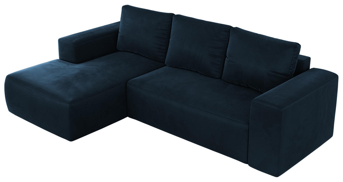 ECKSOFA TRENTINO L Dunkelblau Velvet - Links - Schwarz/Dunkelblau, Textil (266/164cm) - MKS