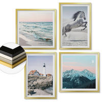 WANDBILDER 4er Set - 50x50 cm & 40x60 cm Goldrahmen - Pferde, Bewegung, Strand, Leuchtturm, Berge - Goldfarben, Kunststoff (50/50cm) - ArtPrintCave