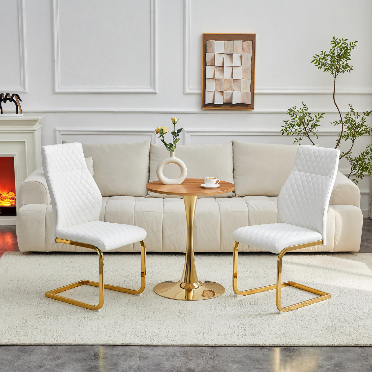 TISCH- UND STUHLSET 3-tlg. 60 cm Weiß/Gold - Weiß, Metall (60/72/60cm) - Meubliv