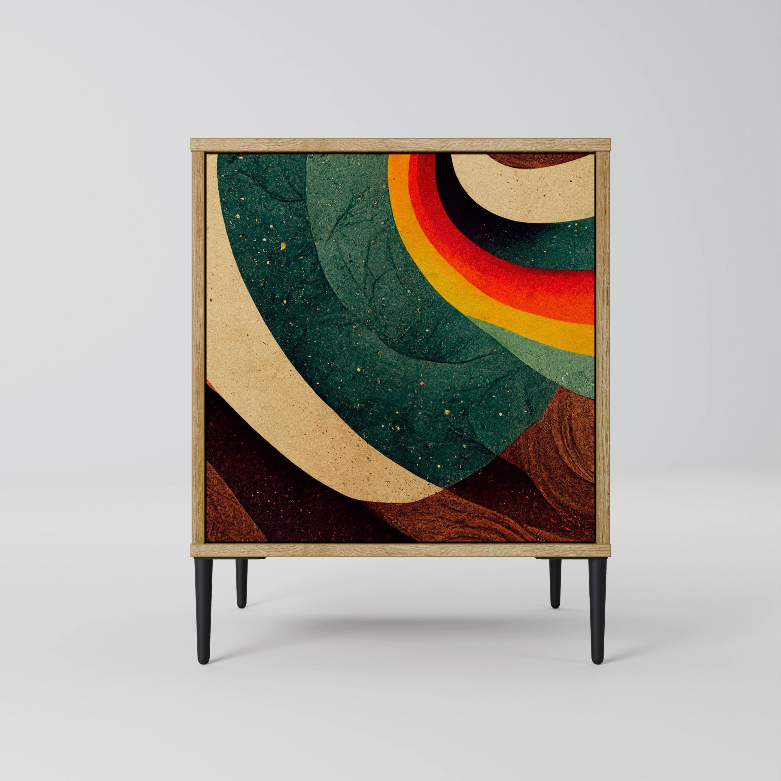 SIDEBOARD COLORFUL STRANDS, Eichefarben, 57,5x42x72,5 cm, Schwarze Metallfüße - Eichefarben/Multicolor, Holzwerkstoff/Metall (57.5/72.5/42cm) - SpaceRebels