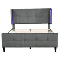 POLSTERBETT 140/200 cm aus Samt in Grau mit LED-Beleuchtung - Grau, Textil (140/200cm) - Flora Grace