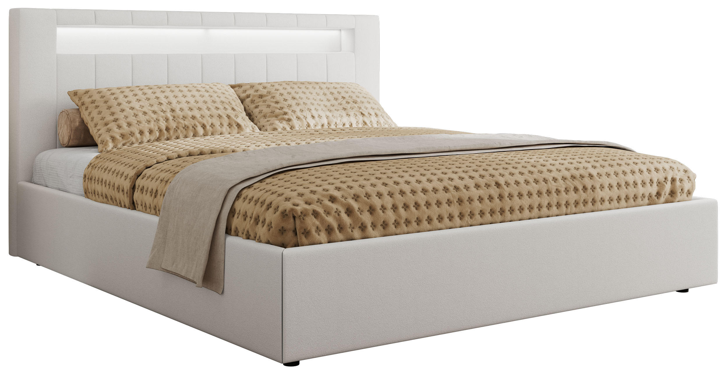 POLSTERBETT GOLD 5 CLASSIC 140/200 - Weiß Kunstleder - Schaum-Matratze - Weiß, Textil (140/200cm) - MKS