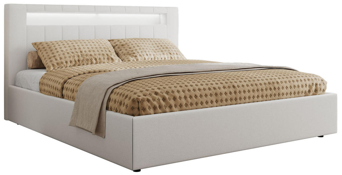 POLSTERBETT GOLD 5 CLASSIC 140/200 - Weiß Kunstleder - Schaum-Matratze - Weiß, Textil (140/200cm) - MKS