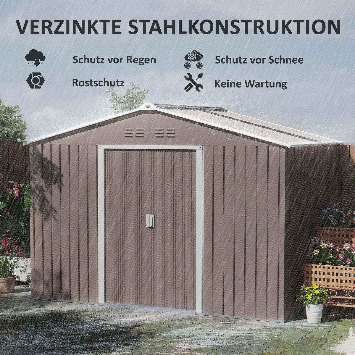 VERZINKTER Stahl Gerätehaus 277x 195x 192cm - Hellgrau, Metall (195/192/277cm) - Outsunny