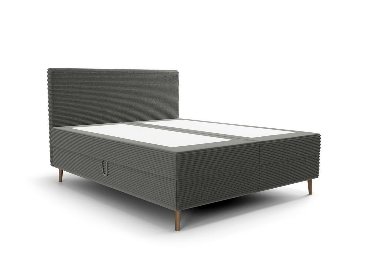 BOXBETT NARA mit Matratze H3, Bonell und Topper 180x200 POSO 115 - Dunkelgrau, Textil (180/200cm) - Bedante