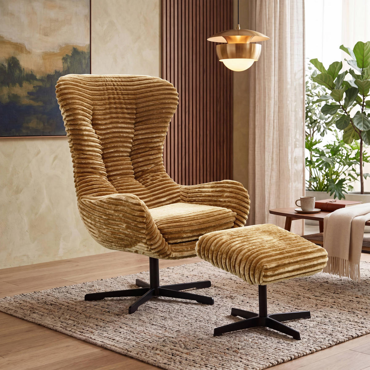 HOCKER MONACO Cordstoff braun - Schwarz/Braun, Holz/Textil (50/41/37cm) - Courtois Laville