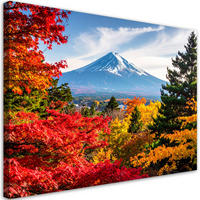 LEINWANDBILD Japanischer Berg Fuji Blätter Landschaft 100x70cm - Multicolor, Textil (100/70cm) - Feeby