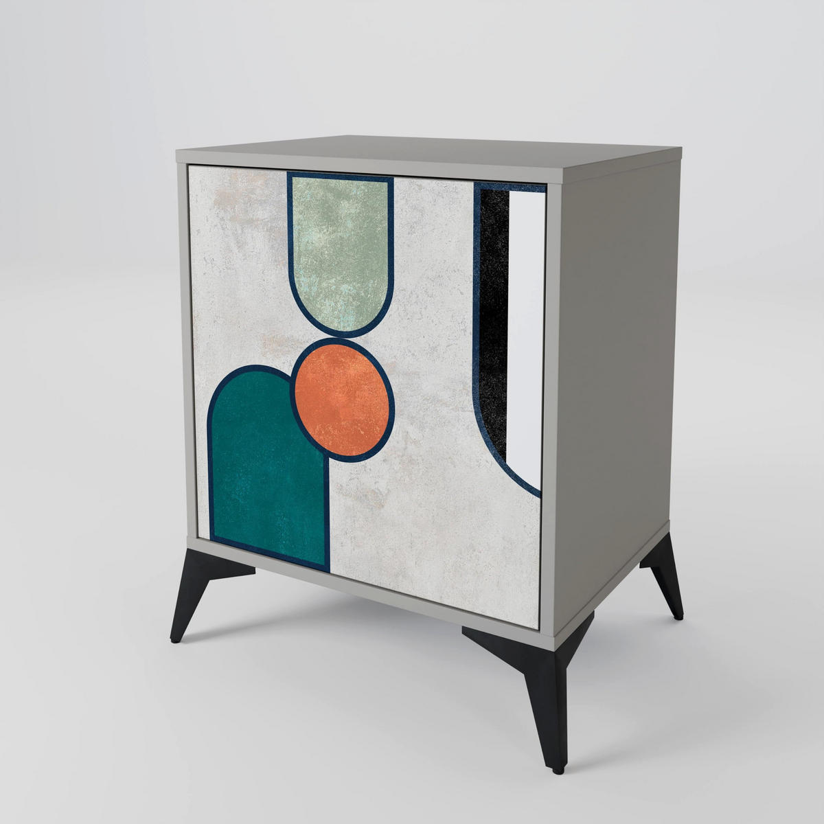 SIDEBOARD COOL STORY, Grau, 57,5x42x72,5 cm, Schwarze Metallfüße - Multicolor/Schwarz, Holzwerkstoff/Metall (57.5/72.5/42cm) - SpaceRebels