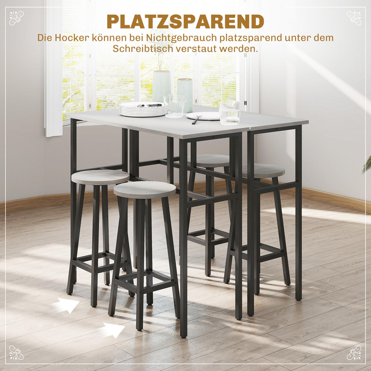 BARTISCH-SET, Spanplatte, Grau+Schwarz - Grau, Kunststoff (40/90/100cm) - HOMCOM