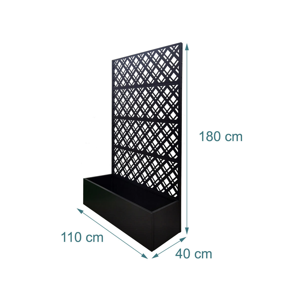PLANTERINGSBOX Svart metall med spaljé - Svart, Metall (110/180/40cm) - Relaxdays