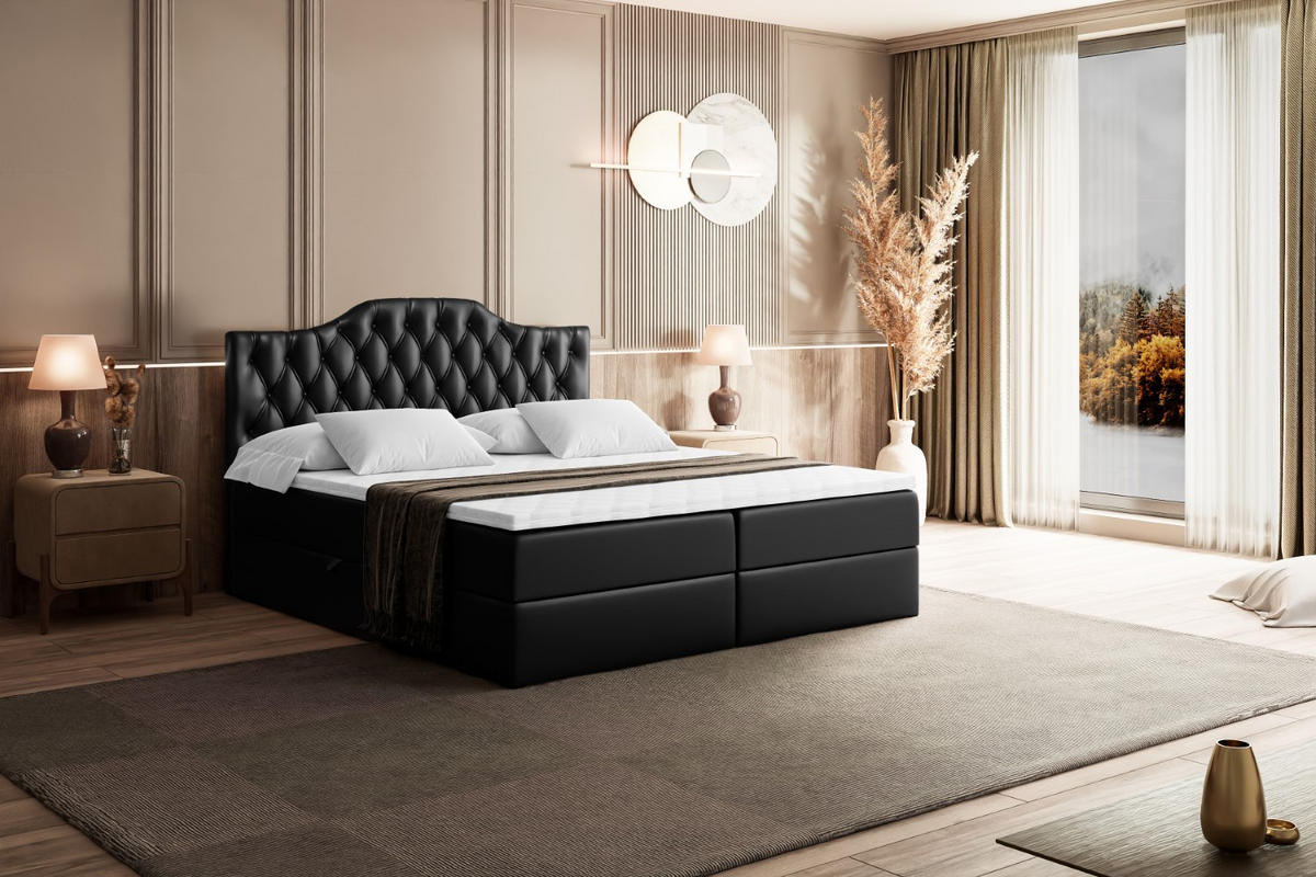 BOXBETT mit Matratze H3 und Lattenrost - VILA-1 - 120x200 cm Schwarz Hochglanz - Schwarz Hochglanz, Holzwerkstoff (120/200cm) - ALTDECOR