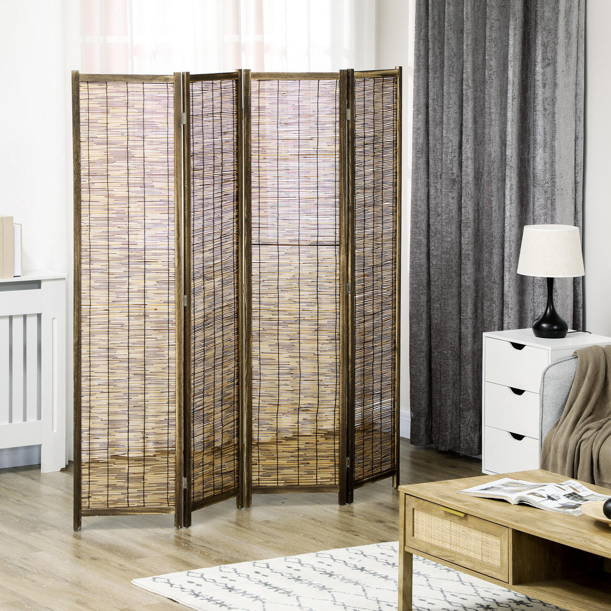 PARAVENT DE-14248 4-teilig, klappbar 160x170 cm Natur - Braun, Holz (160/170/1.8cm) - ComfortXL