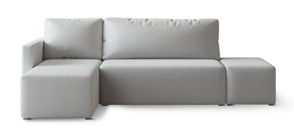 ECKSOFA VELOTTI L-S Hellgrau Boucle-Stoff mit Schlaffunktion - Hellgrau, Holz (261/143cm) - MASSENO