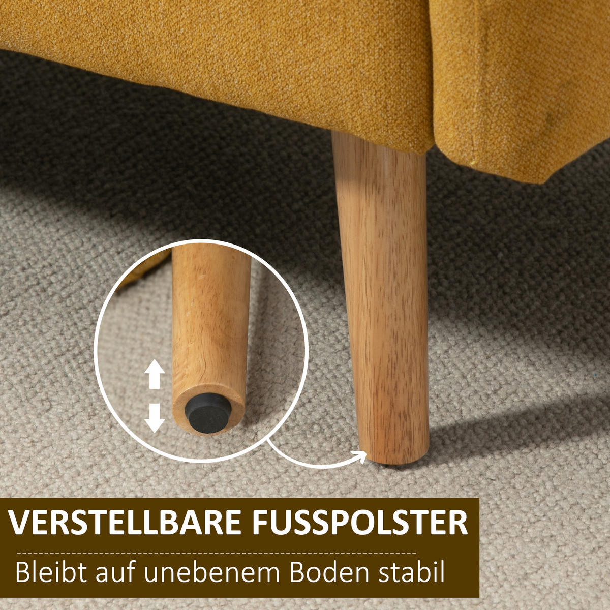 SOFA 2-Sitzer, Polyester Holz Natur+Gelb - Gelb/Naturfarben, Kunststoff (70/80/130cm) - HOMCOM