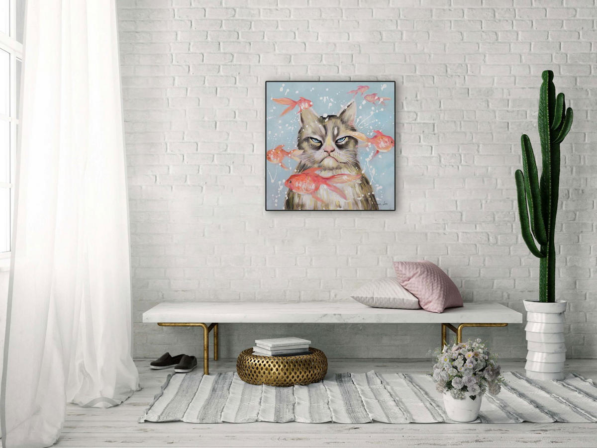 ACRYLBILD HANDGEMALT 60/60 cm - Blau, Holz/Textil (60/60cm) - KUNSTLOFT