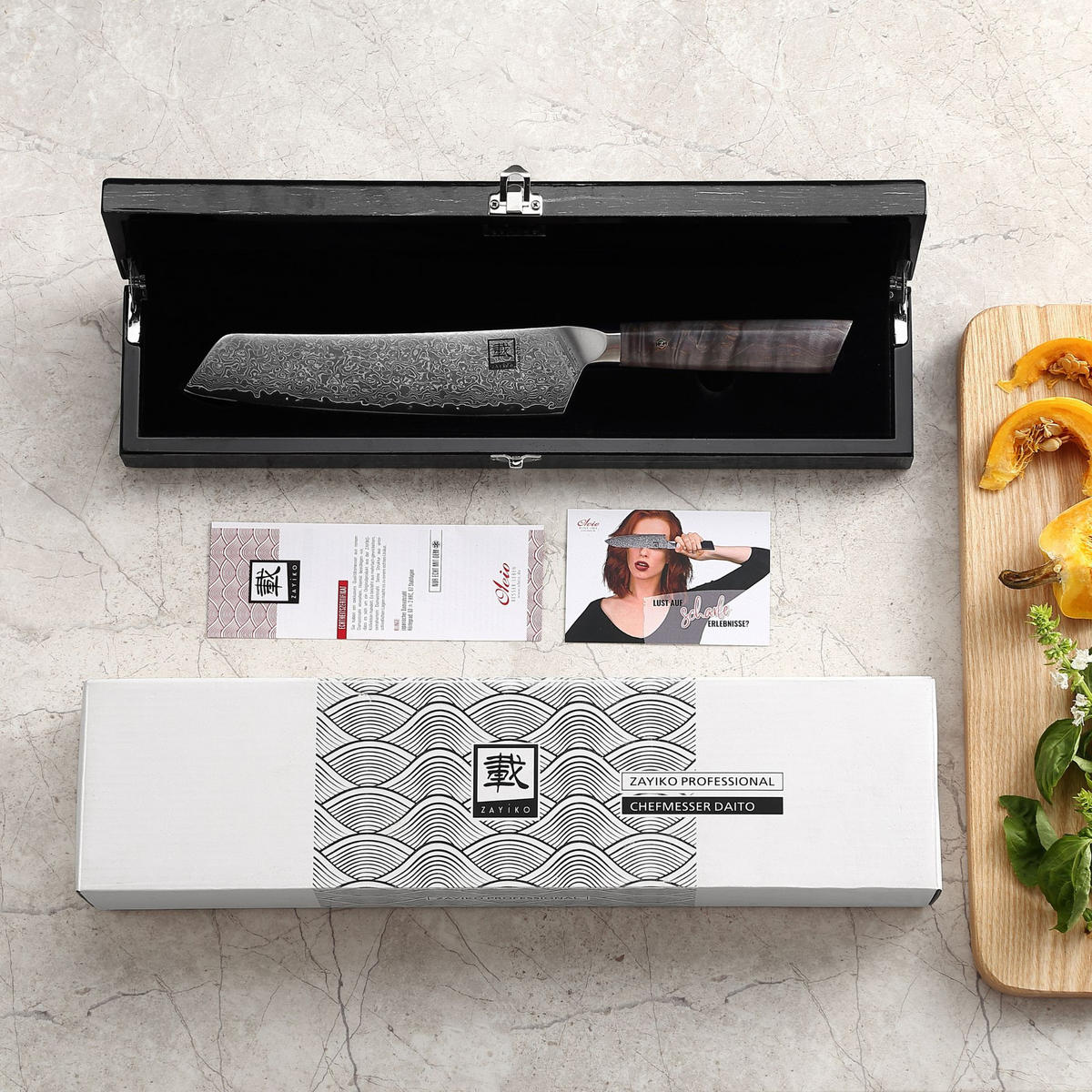 CHEFMESSER Daito Professional Series Damast - Ahornfarben, Holz/Metall (34cm) - Zayiko