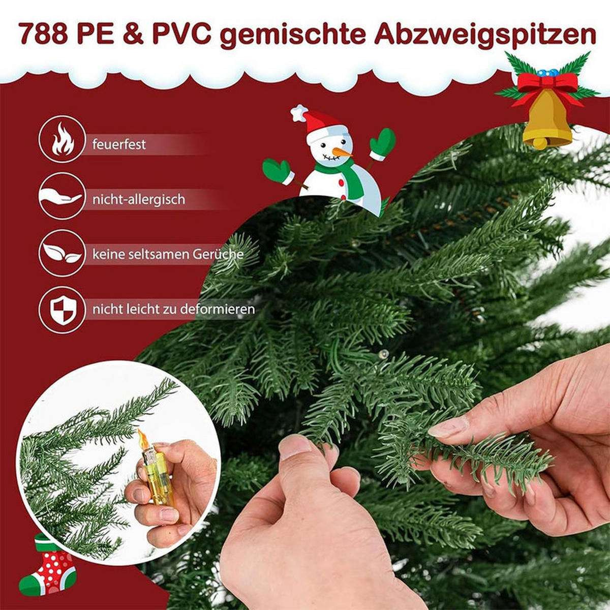 WEIHNACHTSBAUM mit 8 Lichtmodi 180cm Grün - Grün, Metall (183cm) - COSTWAY
