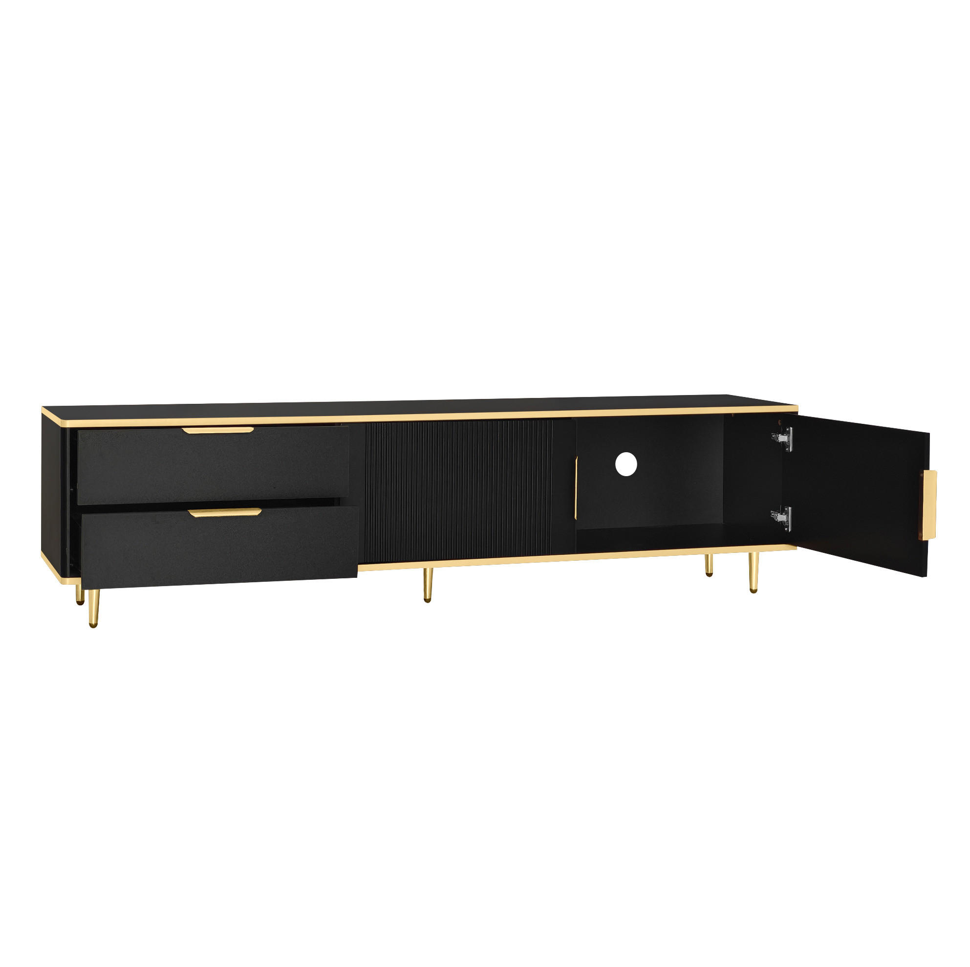 TV-LOWBOARD aus MDF und Spanplatte 170x37x45 cm Schwarz-Gold mit 2 Schubladen und Stauraum - Schwarz, Holzwerkstoff (170/45/37cm) - IVMEU