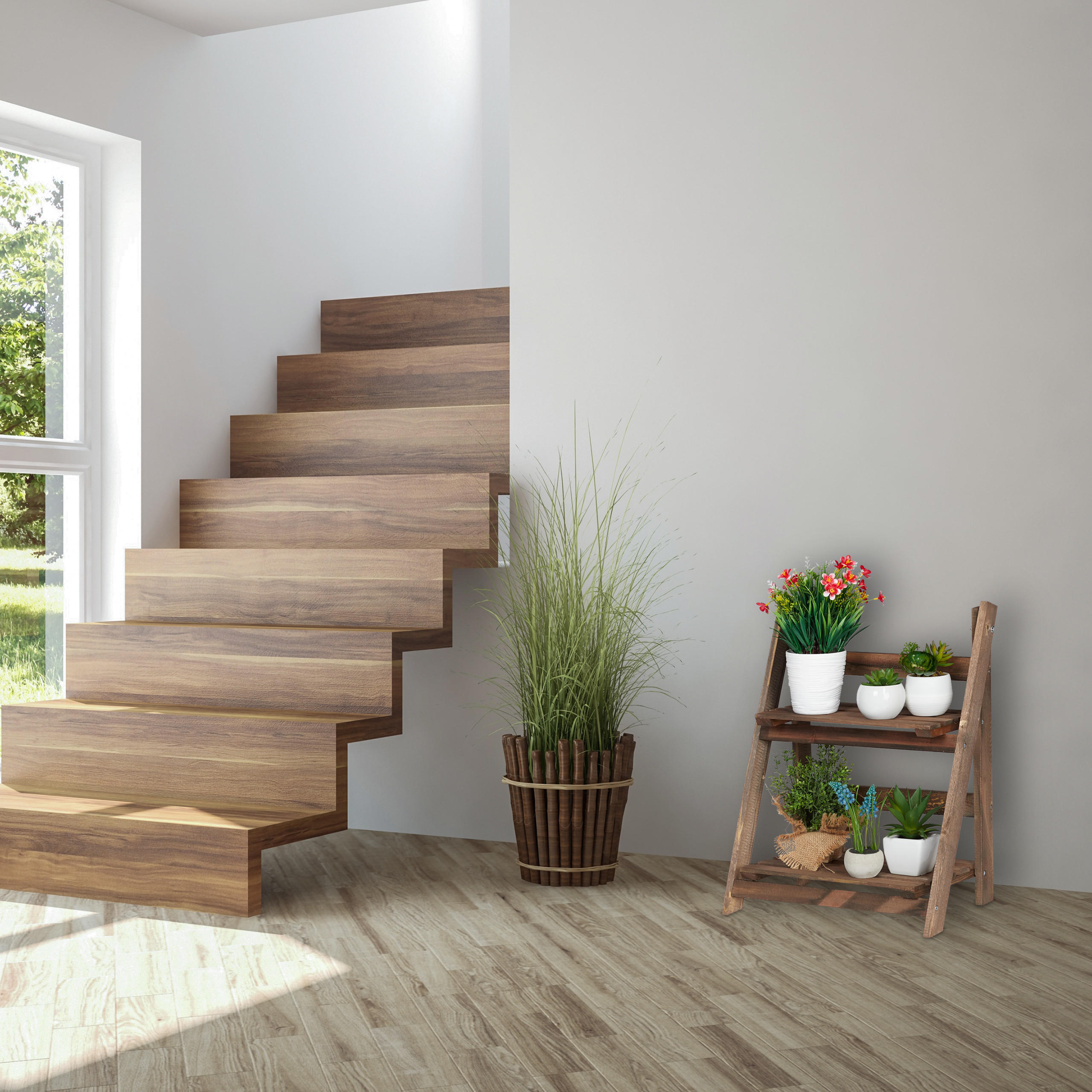 BLUMENTREPPE - Dunkelbraun, Holz (41/51.5/24cm) - Relaxdays