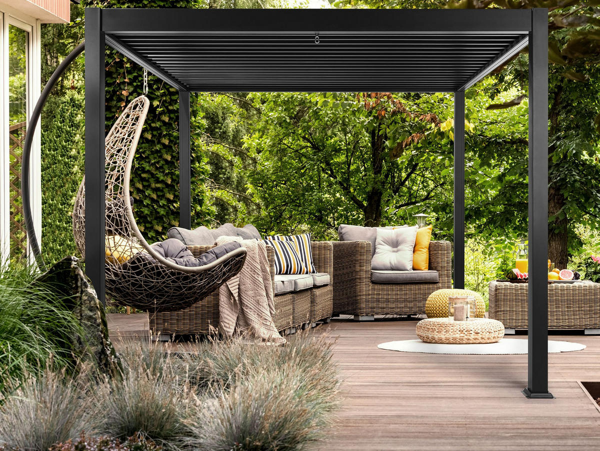 GARTEN-PERGOLA Schwarz Forno II - Schwarz, Metall (310/250/310cm) - Beliani