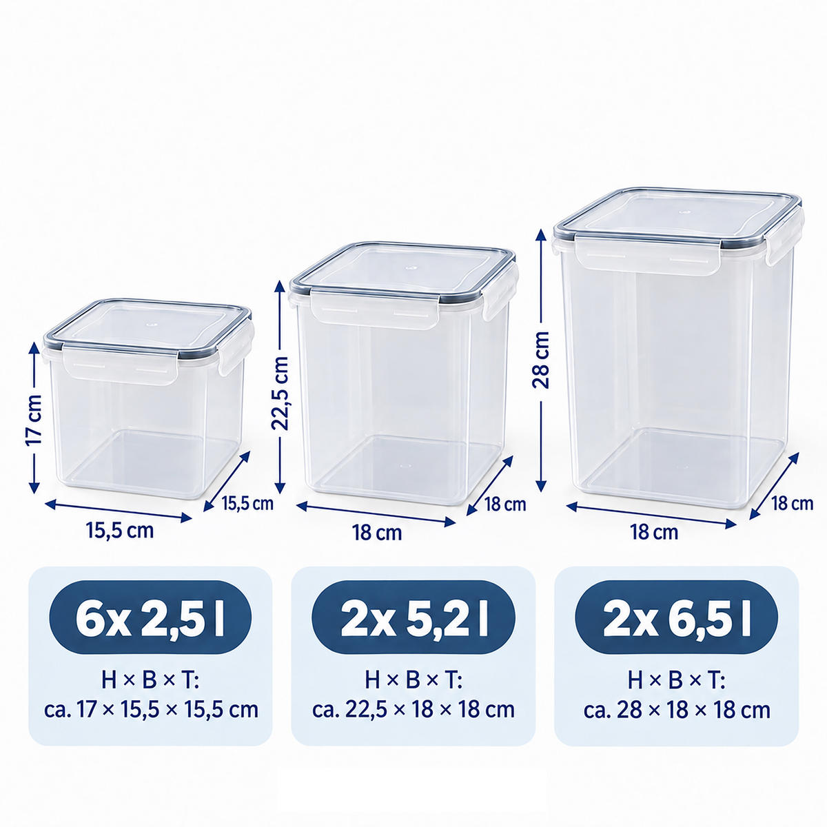 POSODE Prozorne 10-delni-set plastika s klik zapiranjem - prozorna, umetna masa - Relaxdays