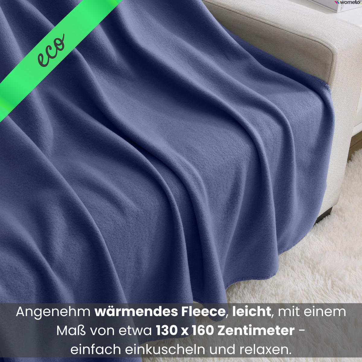 FLEECEDECKE 2er Set eco-line dunkelblau 130/160 cm aus 100% recyceltem Material Kettelrand Anti-Pilling - Dunkelblau, Textil (130/160cm) - wometo
