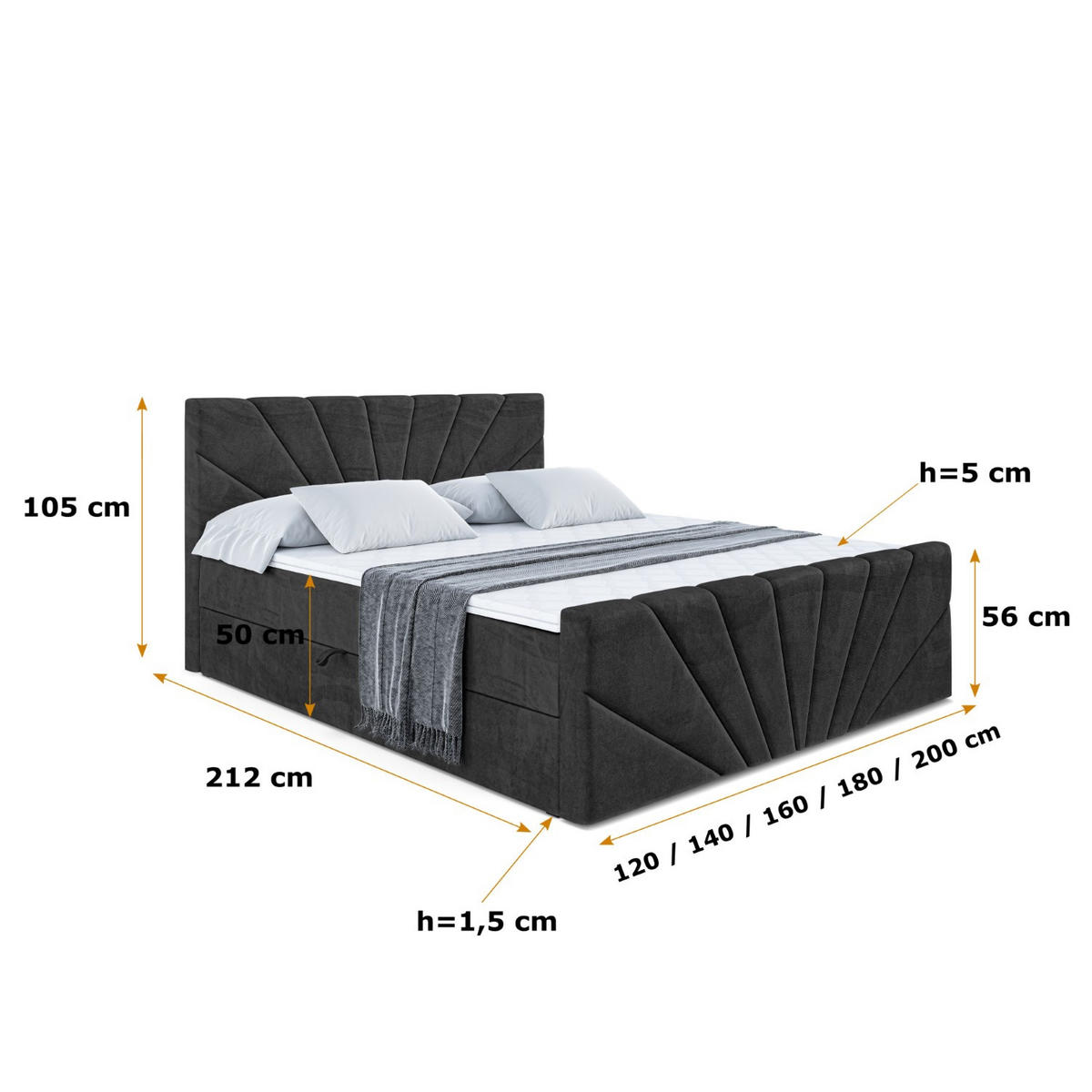 AMERICKÁ postel MILTIO-Z – 200 x 200 cm – H3 – černá - černá, kompozitní dřevo (200/200cm) - ALTDECOR