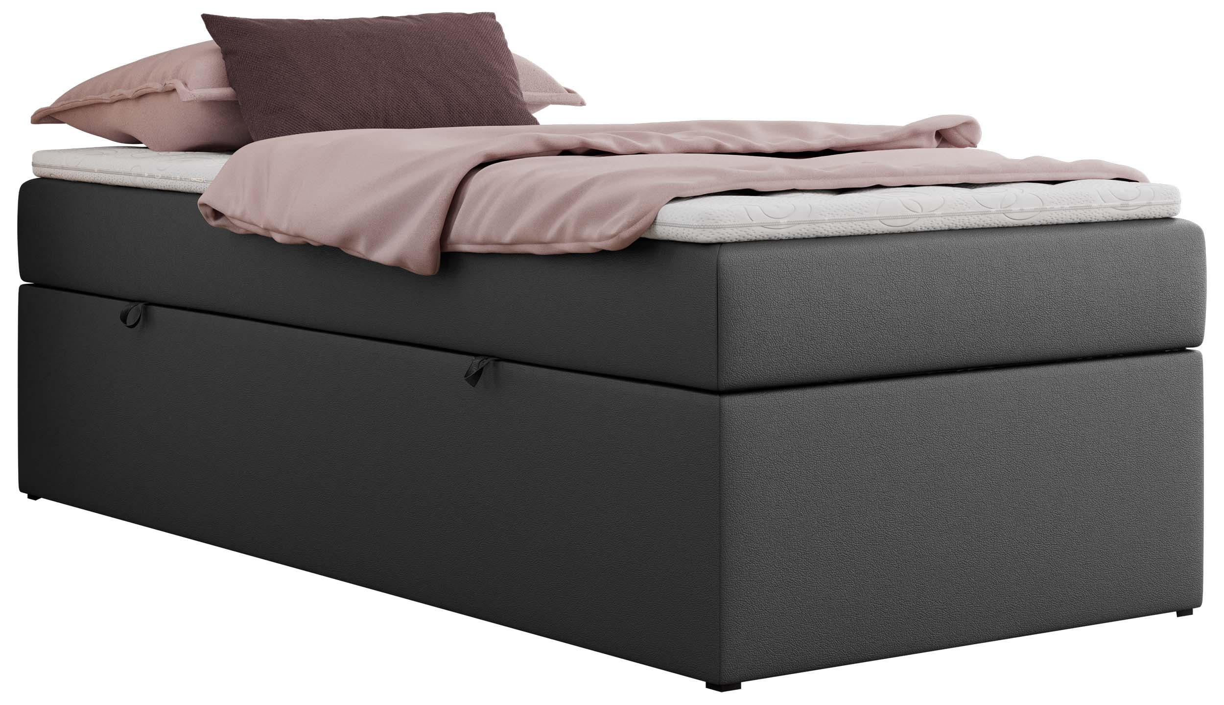 BOXBETT ZERO 90/200 - Dunkelgrau Kunstleder - H3 - Topper T25 - Grau, Textil (90/200cm) - MKS