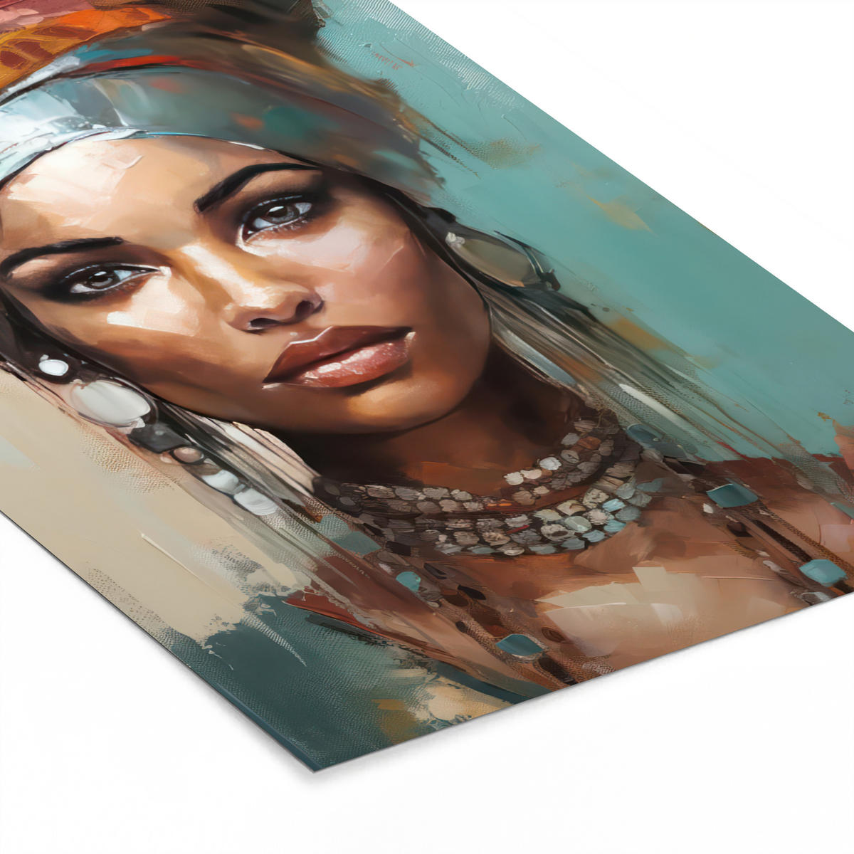 GERAHMTES BILD Frau - Kunst - Schmuck - Porträt 20x30 cm - Blaugrau, Papier (20/30cm) - MuchoWow