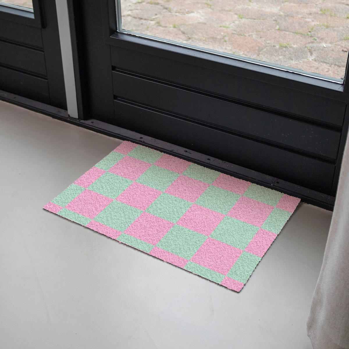 FUSSMATTE Schachbrettmuster - Grün - Rosa - Würfel Fußabtreter 60x40 cm - Mintgrün, Kunststoff (60/0.4cm) - MuchoWow