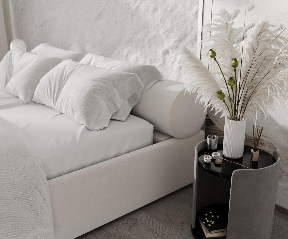 POLSTERBETT Solvo mit Stauraum 200/200 cm Creme im Paros Stoff - Creme/Schwarz, Holz/Holzwerkstoff (200/200cm) - AltaBeds