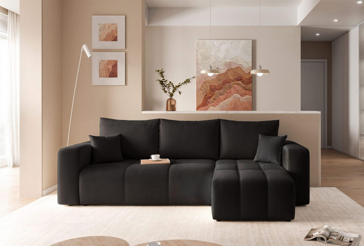 ECKSOFA Leros Mit Schlaffunktion - Schwarz, Holzwerkstoff/Textil (145/248cm) - Fun Möbel
