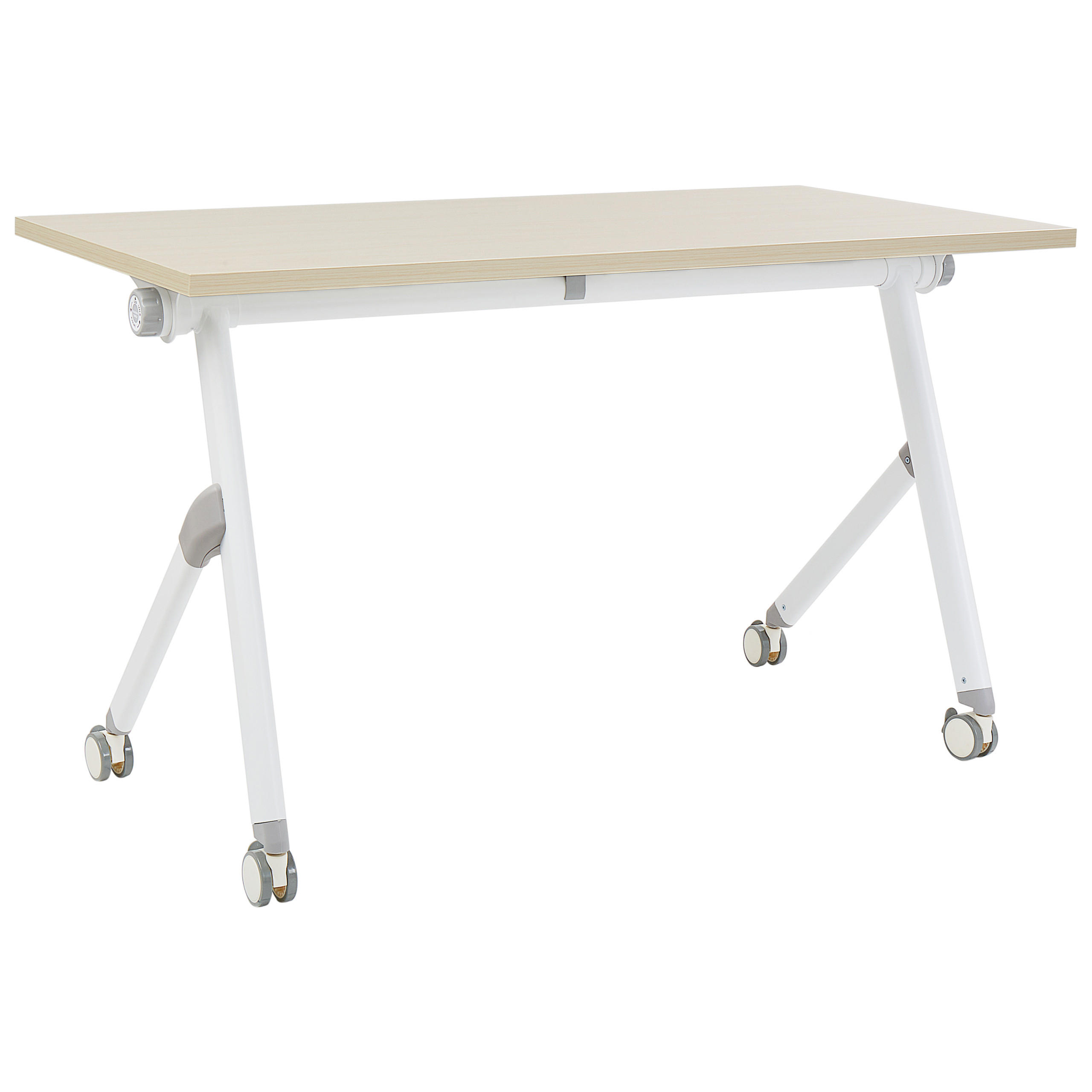 SCHREIBTISCH Zusammenklappbarer Hellbraun 120/60 cm mit Rädern Bendi - Braun/Weiß, Holzwerkstoff (60/120/75cm) - Beliani