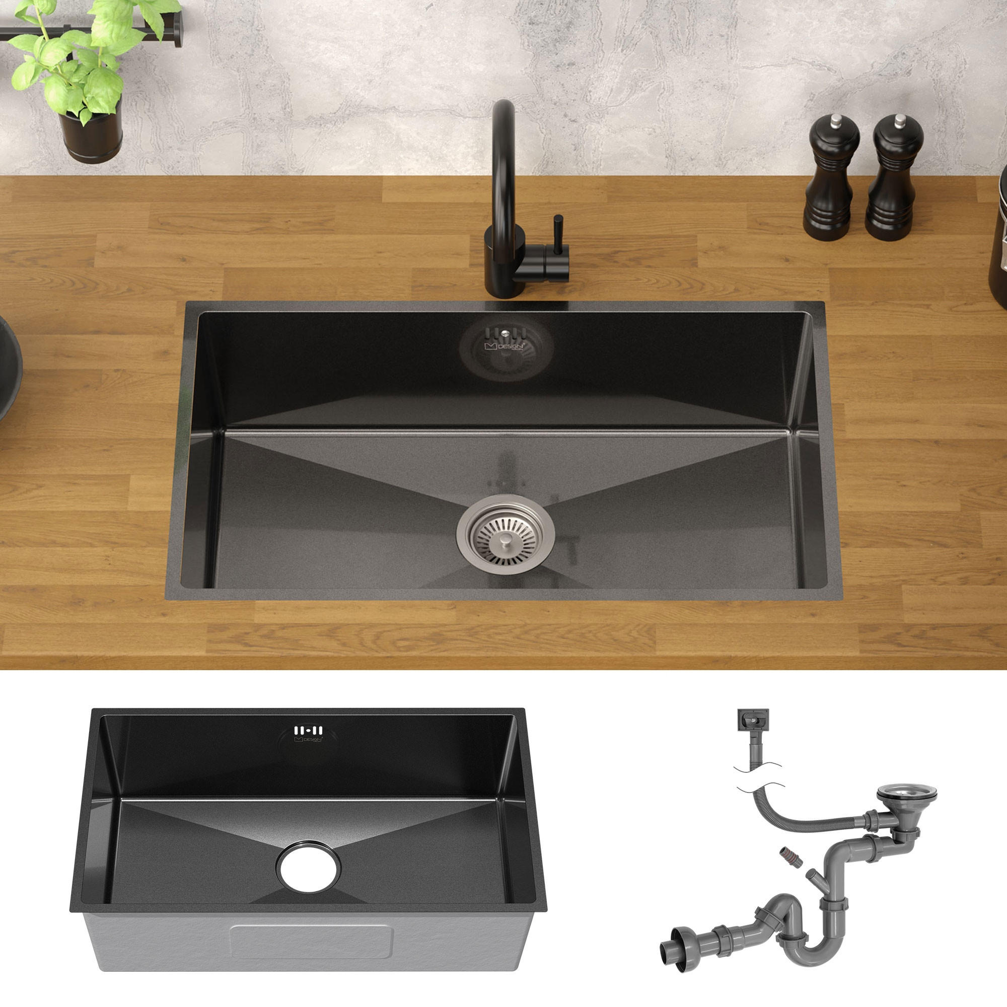SPÜLBECKEN Edelstahl 70/40cm Anthrazit - Anthrazit, Metall (40/20/70cm) - ML-DESIGN
