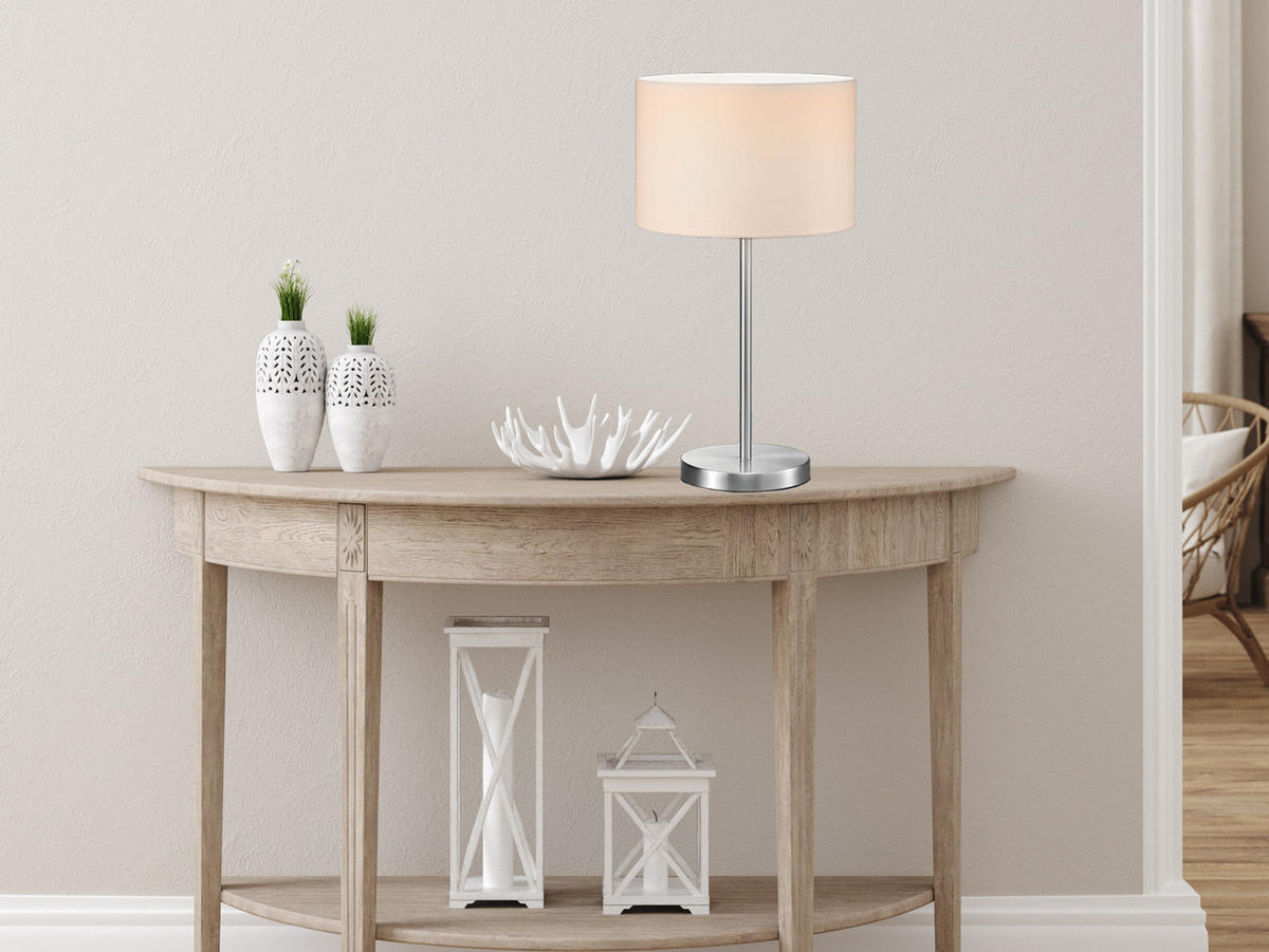 LED-TISCHLAMPE Stoffschirm Weiß, dimmbar, Höhe 55cm - Weiß, Textil (30/30/55cm) - meineWunschleuchte