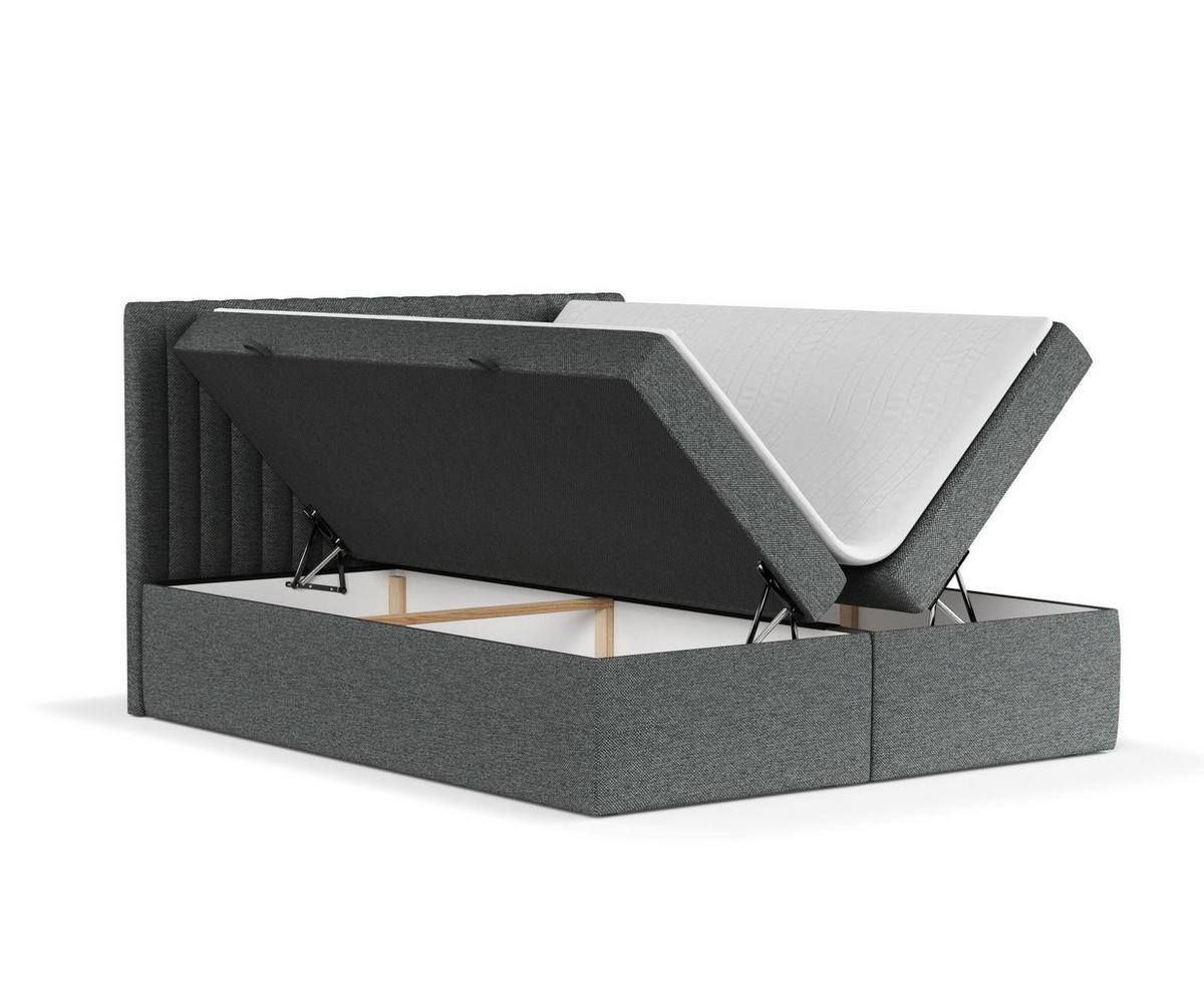 BOXBETT Spencer Anthrazit 140/200 cm mit Matratze und Topper - Anthrazit/Schwarz, Holz/Holzwerkstoff (140/200cm) - Maison de Reve