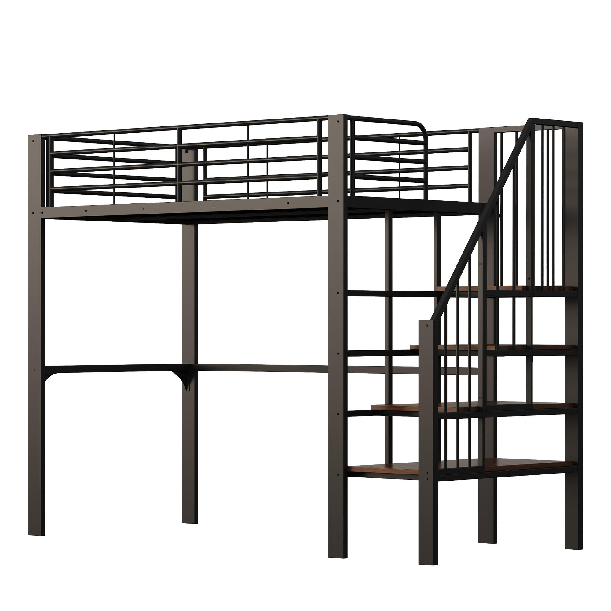 HOCHBETT 90/200 mit Stauraum, Treppe und Metallkonstruktion - Schwarz, Holz/Metall (90/200cm) - EVRYAE