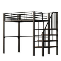 HOCHBETT 90/200 mit Stauraum, Treppe und Metallkonstruktion - Schwarz, Holz/Metall (90/200cm) - EVRYAE