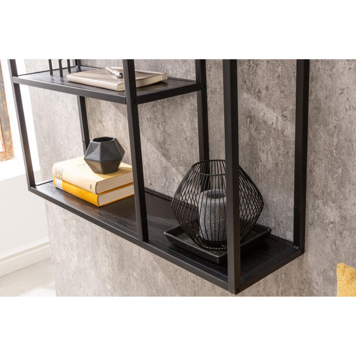 WANDREGAL SLIM LINE Esche Schwarz 91cm - Schwarz, Holz/Metall (75/91/20cm) - riess-ambiente