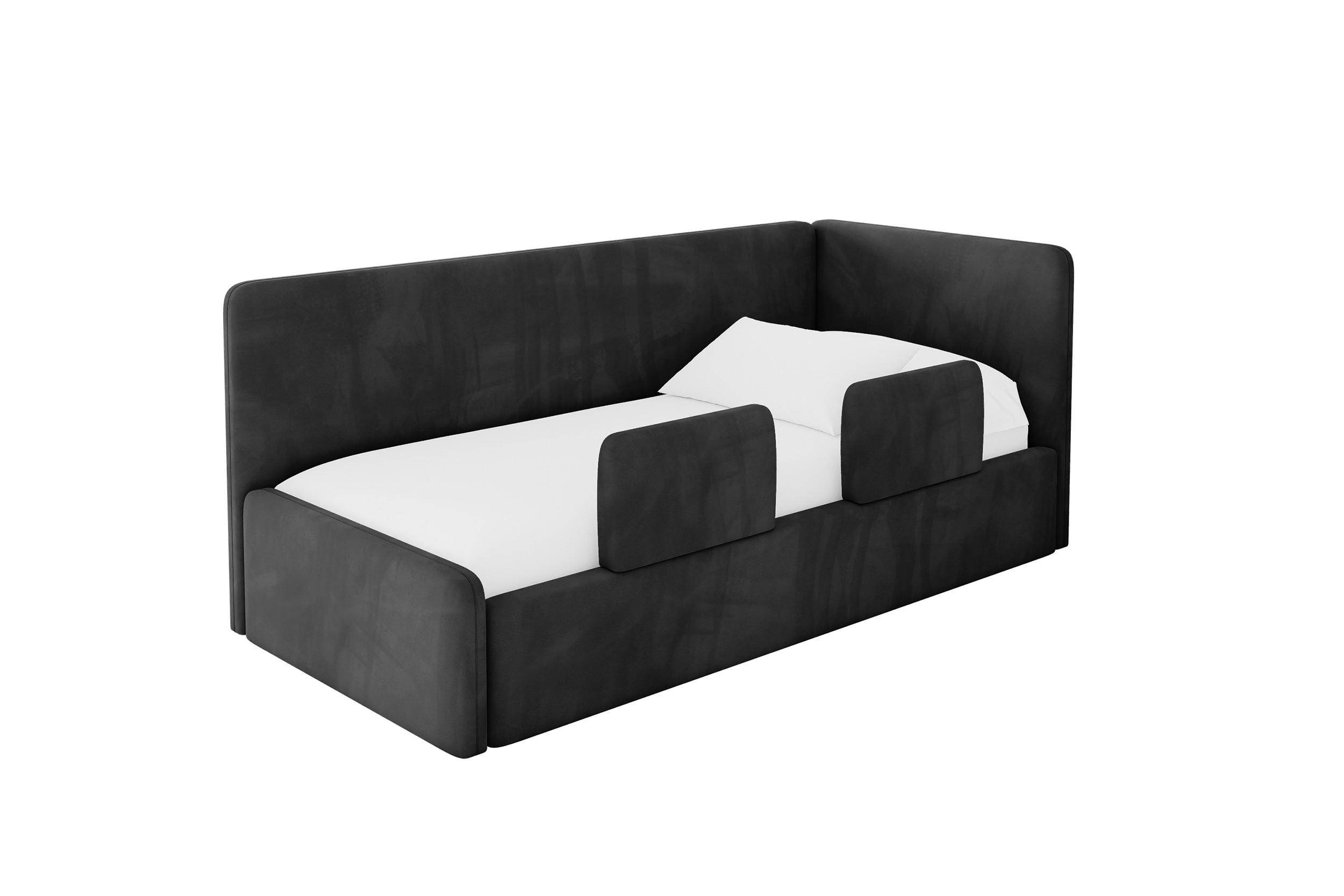 EINZELLBETT Jugendbett mit Bettkasten, Links - NORY 80x200 Schwarz - Schwarz, Holzwerkstoff/Textil (80/200cm) - ALTDECOR